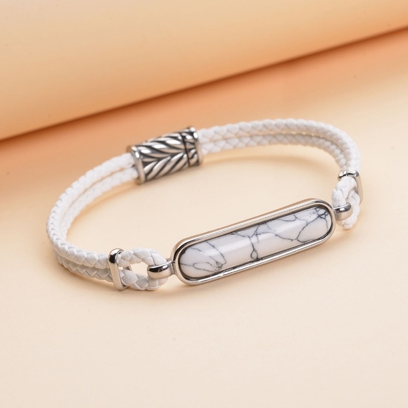 White Howlite Leather Bracelet | 8" Minimalist Stainless Unisex Magnetic NWT - Picture 13 of 13